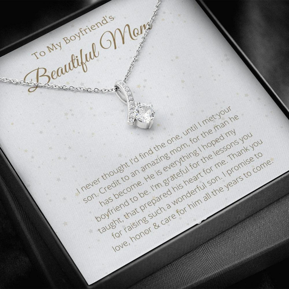 To My Boyfriend’s Mom Ribbon Necklace – Gift for Boyfriends Mom, Mothers Day Gift for Boyfriends Mom