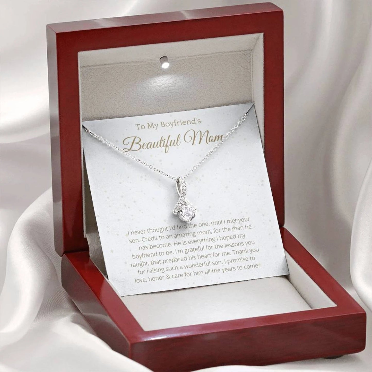 To My Boyfriend’s Mom Ribbon Necklace – Gift for Boyfriends Mom, Mothers Day Gift for Boyfriends Mom