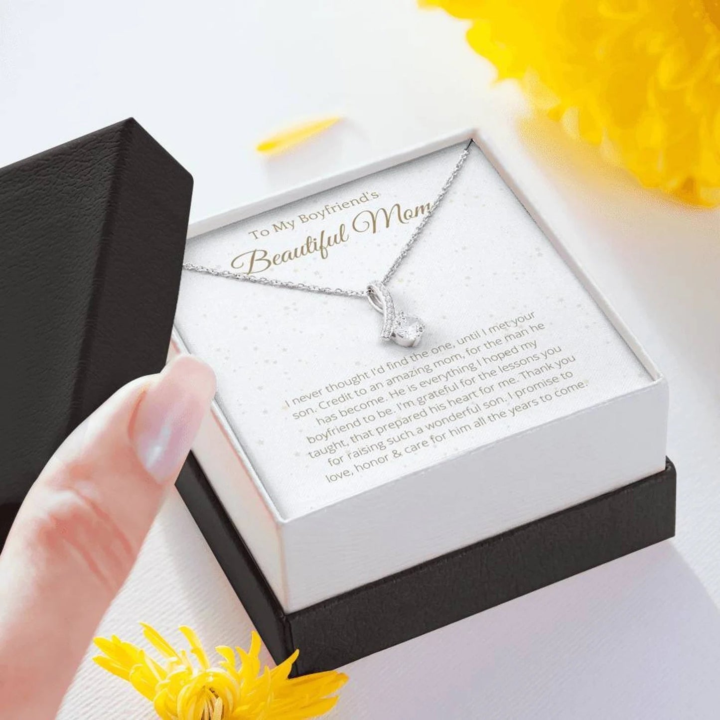 To My Boyfriend’s Mom Ribbon Necklace – Gift for Boyfriends Mom, Mothers Day Gift for Boyfriends Mom