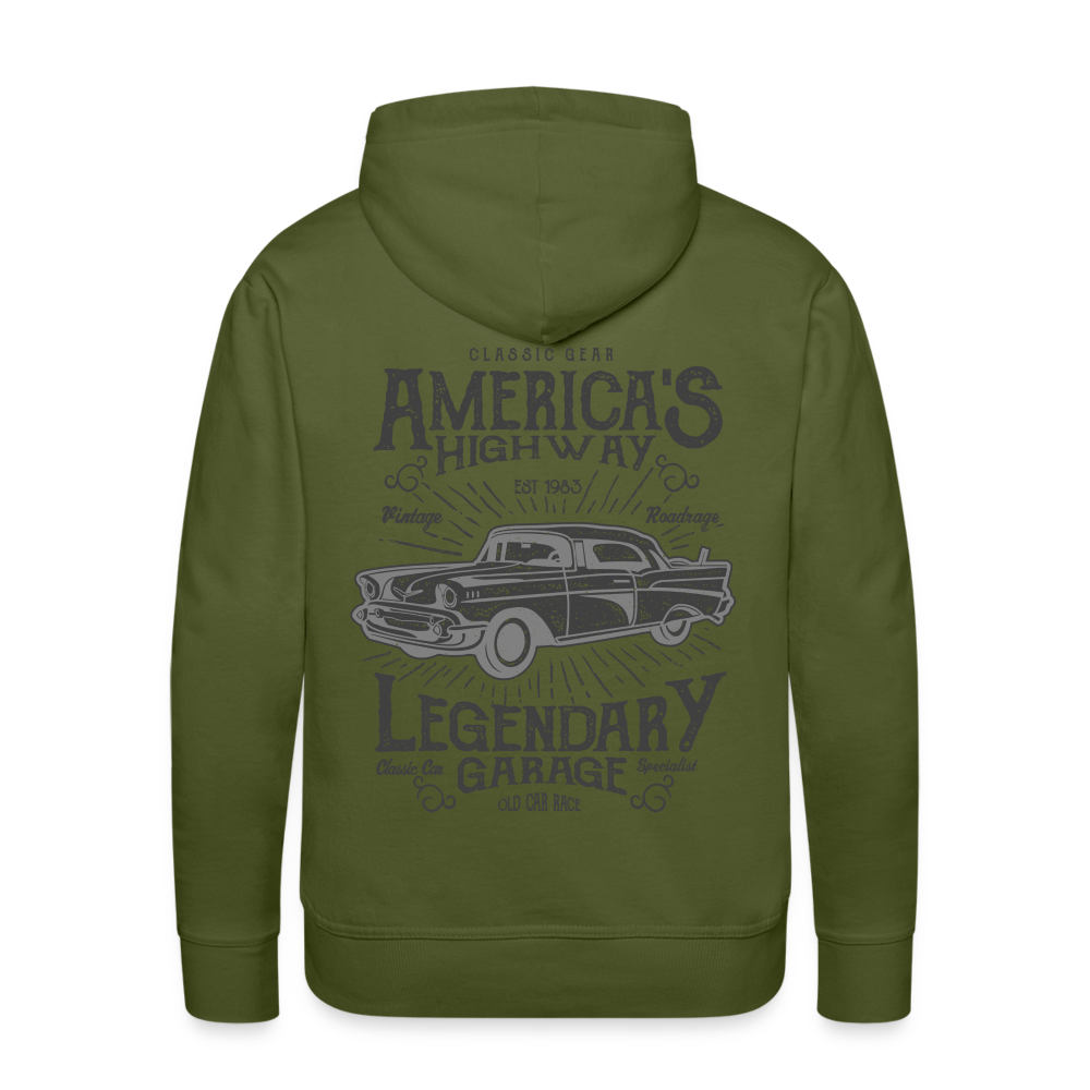 vintage car design America Highway Men’s Premium Hoodie - olive green