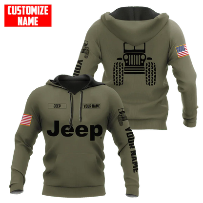 Jeep Custom Name Unisex Olive Hoodies All Over Print 3D