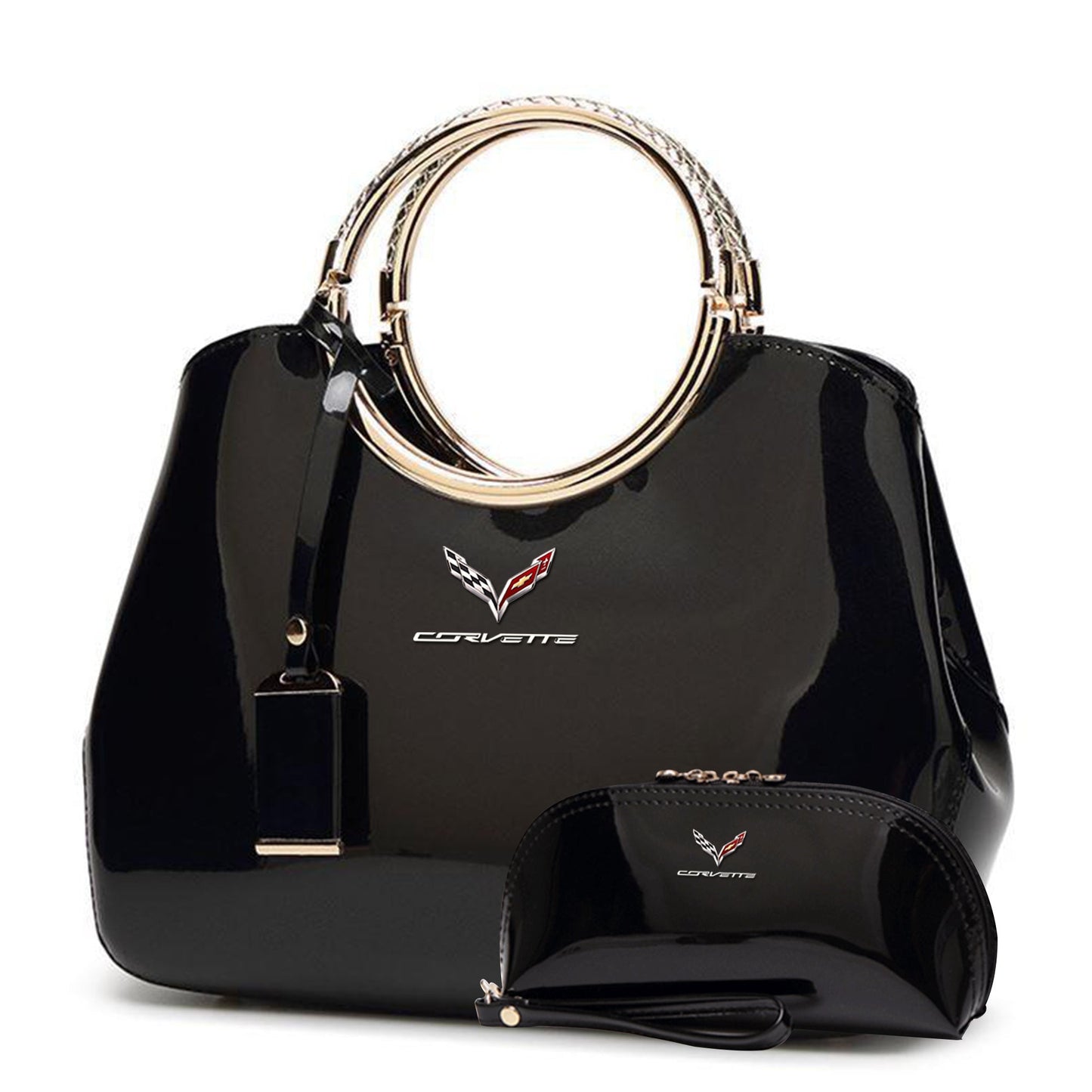 Corvette Deluxe Women Handbag With Free Matching Wallet-bag-Driver Apparel-Black-Driversapparel.com