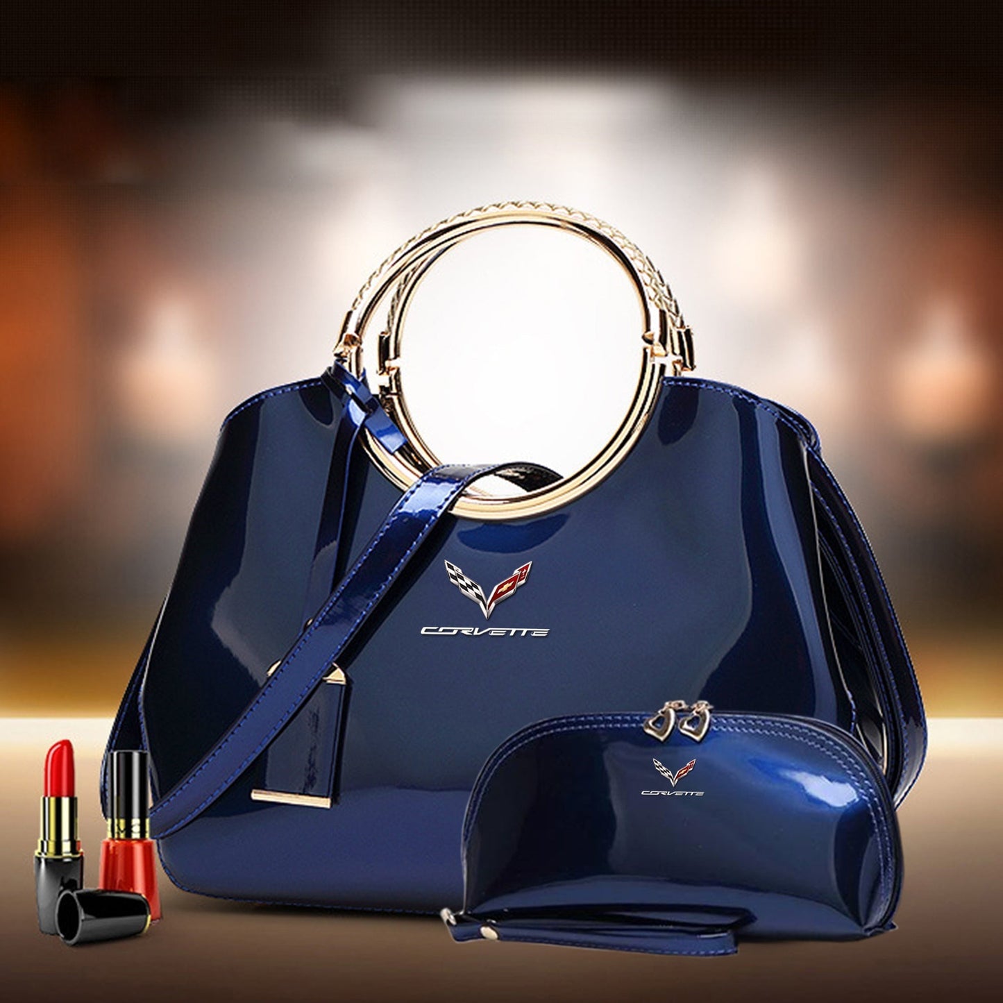 Corvette Deluxe Women Handbag With Free Matching Wallet-bag-Driver Apparel-Purple-Driversapparel.com