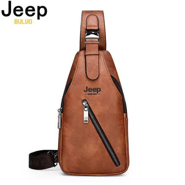 Jeep Leather Sling Bag Travel Hiking Crossbody Backpack-bag-Driver Apparel-Black-Driversapparel.com