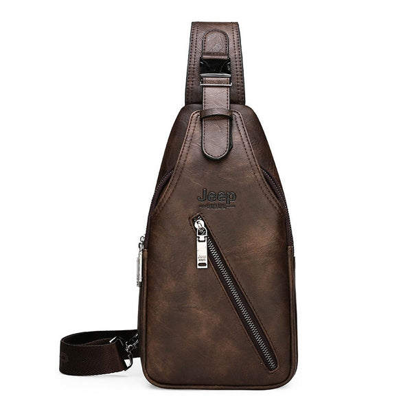 Jeep Leather Sling Bag Travel Hiking Crossbody Backpack-bag-Driver Apparel-Dark Brown-Driversapparel.com