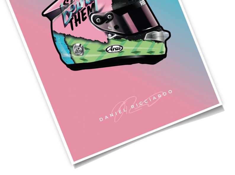 Daniel Ricciardo's Hand-Drawn F1 Helmet Poster_driver_clothing_drivi.store