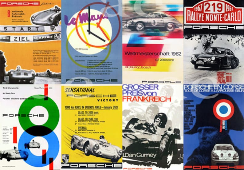 Affiches de course Porsche nostalgiques : collection vintage des années 1950-60