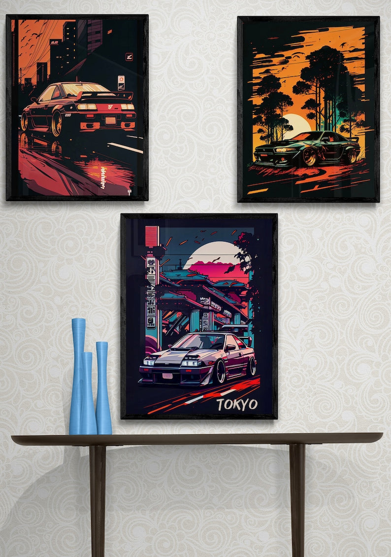 9-Piece Tokyo Street Racing JDM Car Poster Set for Boys' Bedroom Wall Art_driver_clothing_drivi.store