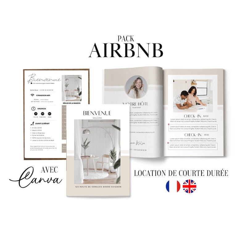 Guide de bienvenue Airbnb et modèle d'affiche en français-anglais