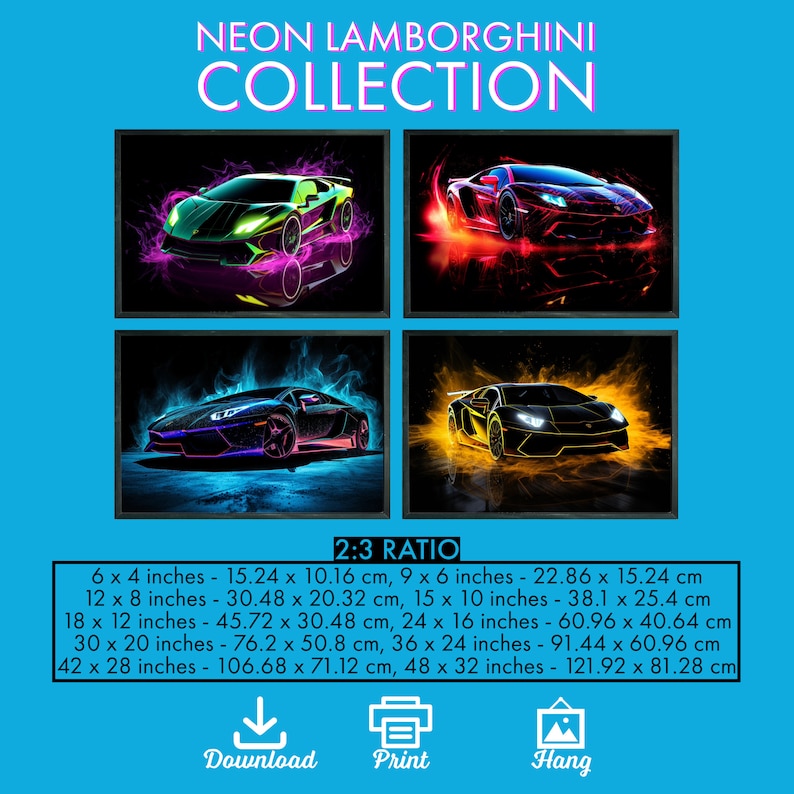 Neon Lamborghini Prints for Sports Car Enthusiasts