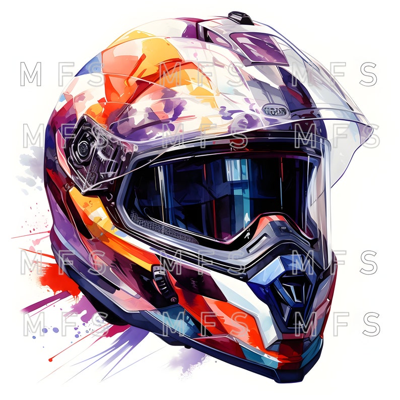 20 Vibrant Watercolor Motorcycle Helmet Clipart for Digital Design