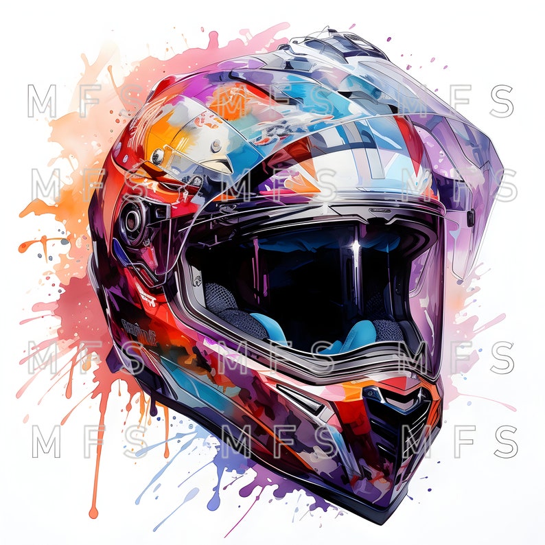 20 Vibrant Watercolor Motorcycle Helmet Clipart for Digital Design