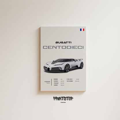 Affiche de supercar Bugatti Centodieci : décoration murale automobile pour les amateurs de voitures