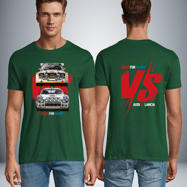 Race for Glory: Audi v Lancia Unisex Tee_driver_apparel_drivi.store