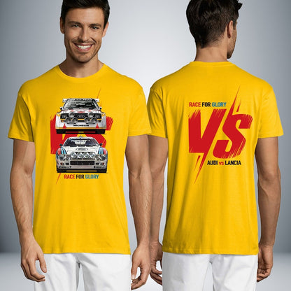 Race for Glory: Audi v Lancia Unisex Tee_driver_apparel_drivi.store