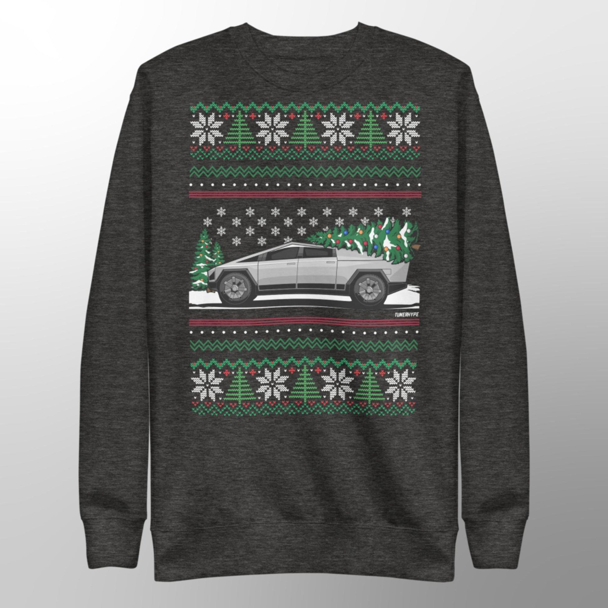 Ugly Christmas Sweater - Tesla Cybertruck -- Ugly Xmas Sweater - Car Guy Holiday Gift, Funny Christmas Gift, Tesla Gift, Cybertruck Gift