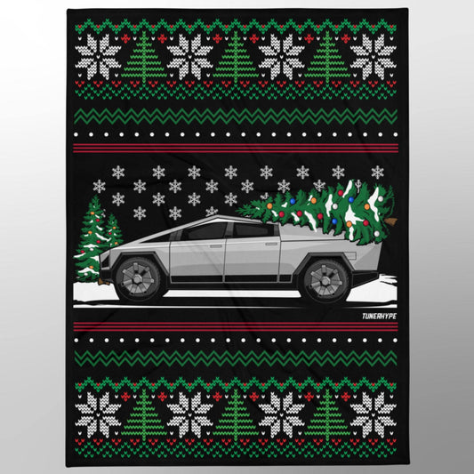 Ugly Christmas Blanket - Tesla Cybertruck - Ugly Xmas Sweater, Car Guy Holiday Gift, Funny Christmas Gift, Ugly Christmas, Tesla Gift