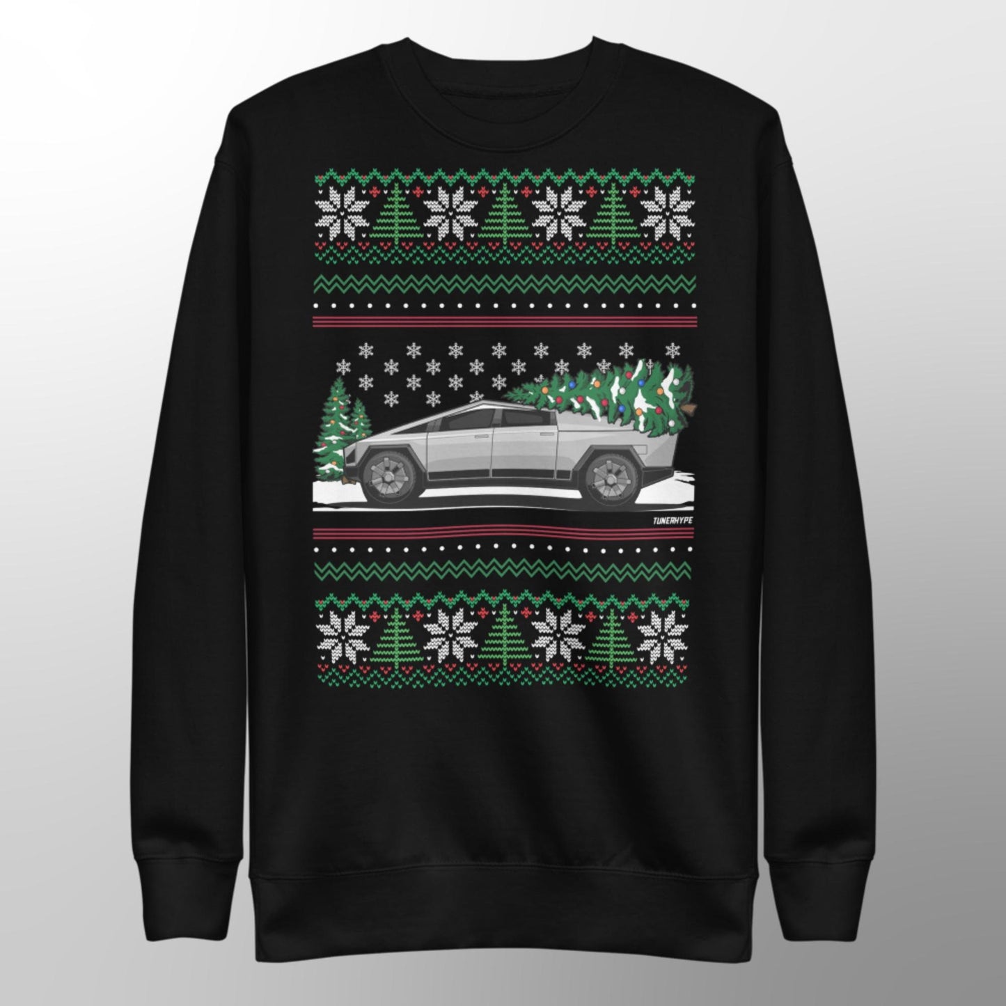 Ugly Christmas Sweater - Tesla Cybertruck -- Ugly Xmas Sweater - Car Guy Holiday Gift, Funny Christmas Gift, Tesla Gift, Cybertruck Gift