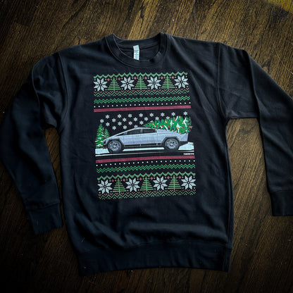 Ugly Christmas Sweater - Tesla Cybertruck -- Ugly Xmas Sweater - Car Guy Holiday Gift, Funny Christmas Gift, Tesla Gift, Cybertruck Gift