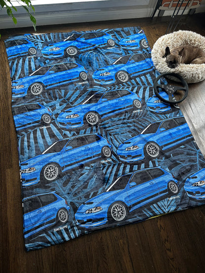 Honda Civic EG Hatchback Throw Blanket - Captiva Blue - Limited Flower Print