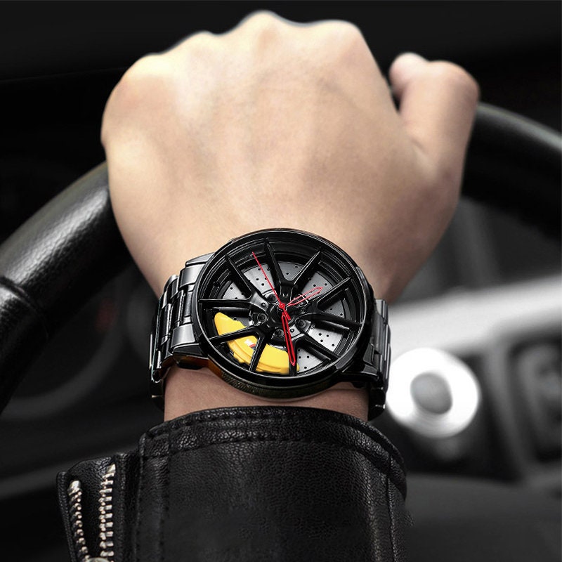 Static Yellow BMW M3 Power Alloy Wheel Watch, Car Enthusiastic Accessories