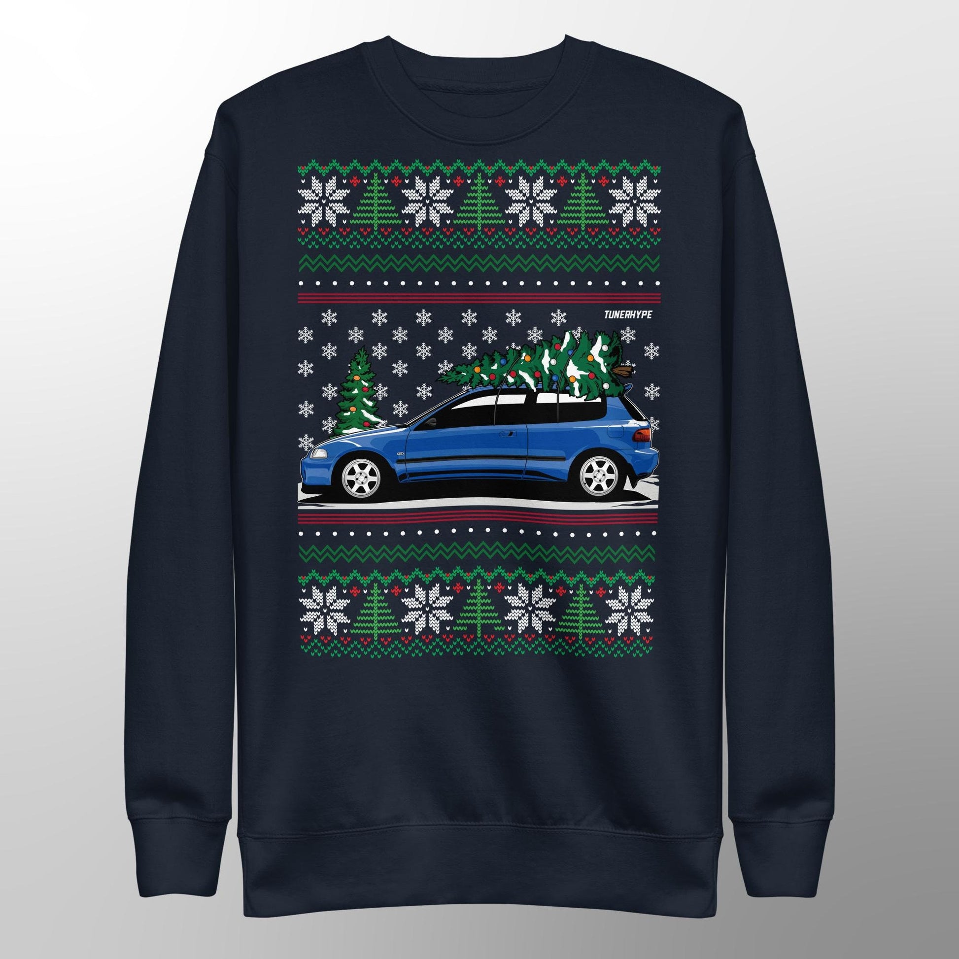 Ugly Christmas Sweater - Honda Civic EG6 on Volks - Ugly Xmas Sweater - Car Guy Holiday Gift, Funny Christmas Gift, JDM gift, Honda Gift