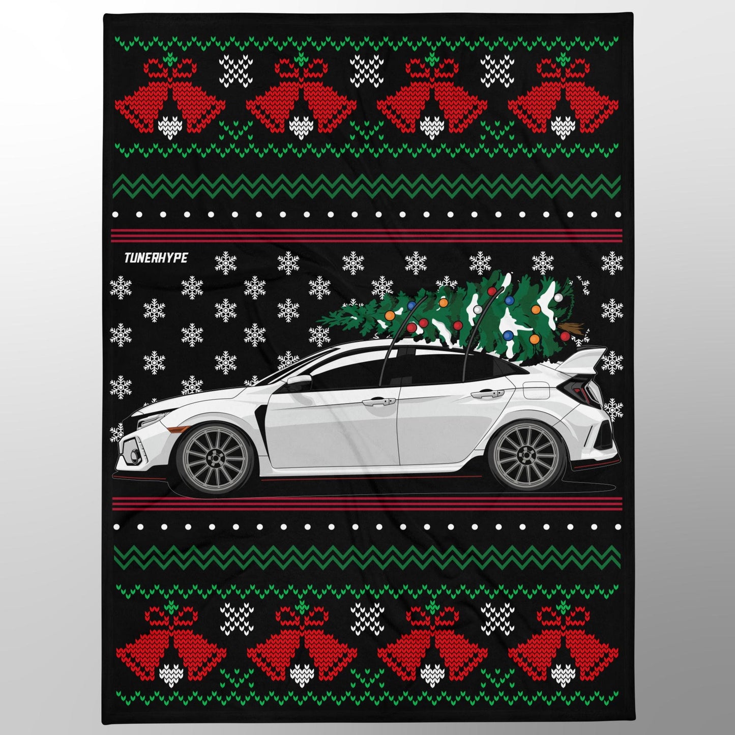 Couverture de Noël moche - Honda Civic Type R FK8 - Pull de Noël moche, Cadeau de vacances pour les amateurs de voitures, Cadeau de Noël amusant, Pull de Noël moche