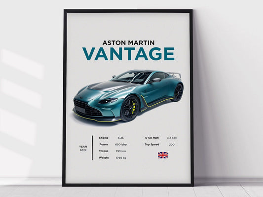 Aston Martin Vantage V12 Poster Print, Boys Room Decor, Home Office Art, Room Decor, Digital Posters, Car Posters