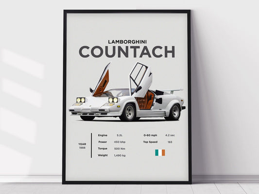 Lamborghini Countach Poster Print, Boys Room Decor, Home Office Art, Room Decor, Digital Posters, Car Posters