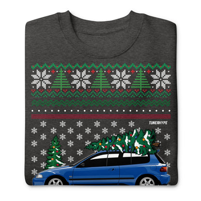 Ugly Christmas Sweater - Honda Civic EG6 on Volks - Ugly Xmas Sweater - Car Guy Holiday Gift, Funny Christmas Gift, JDM gift, Honda Gift