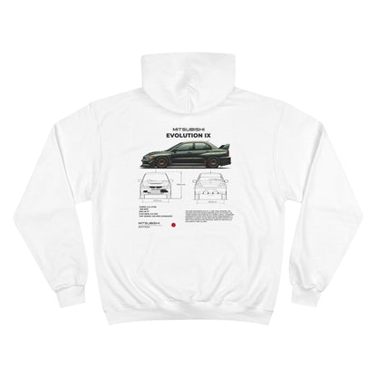 Mitsubishi Evo IX Champion Hoodie - Boosted Gear Co, JDM Car Sweatshirt, Cool Unisex Hoodie, Casual Racing Apparel, Unique Graphic Carwear